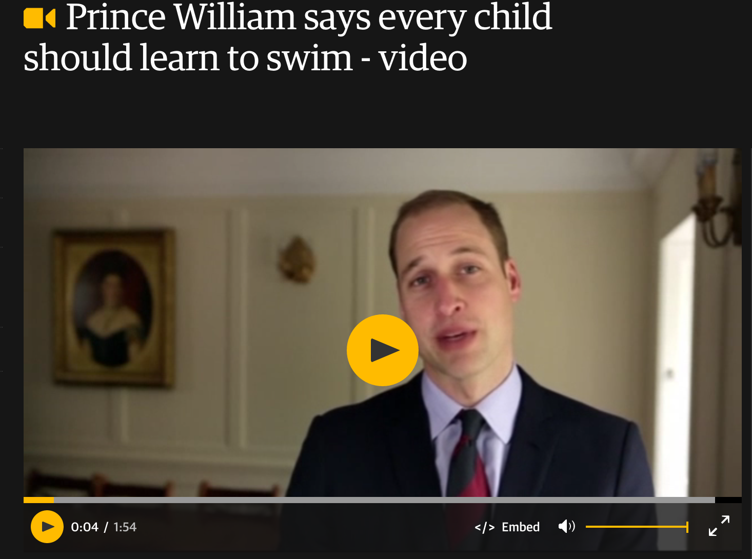 Prince William Learn To Swim Video